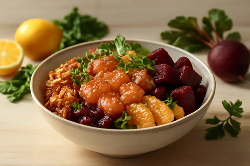 Salmon Beetroot Citrus Ponzu Pokebowl