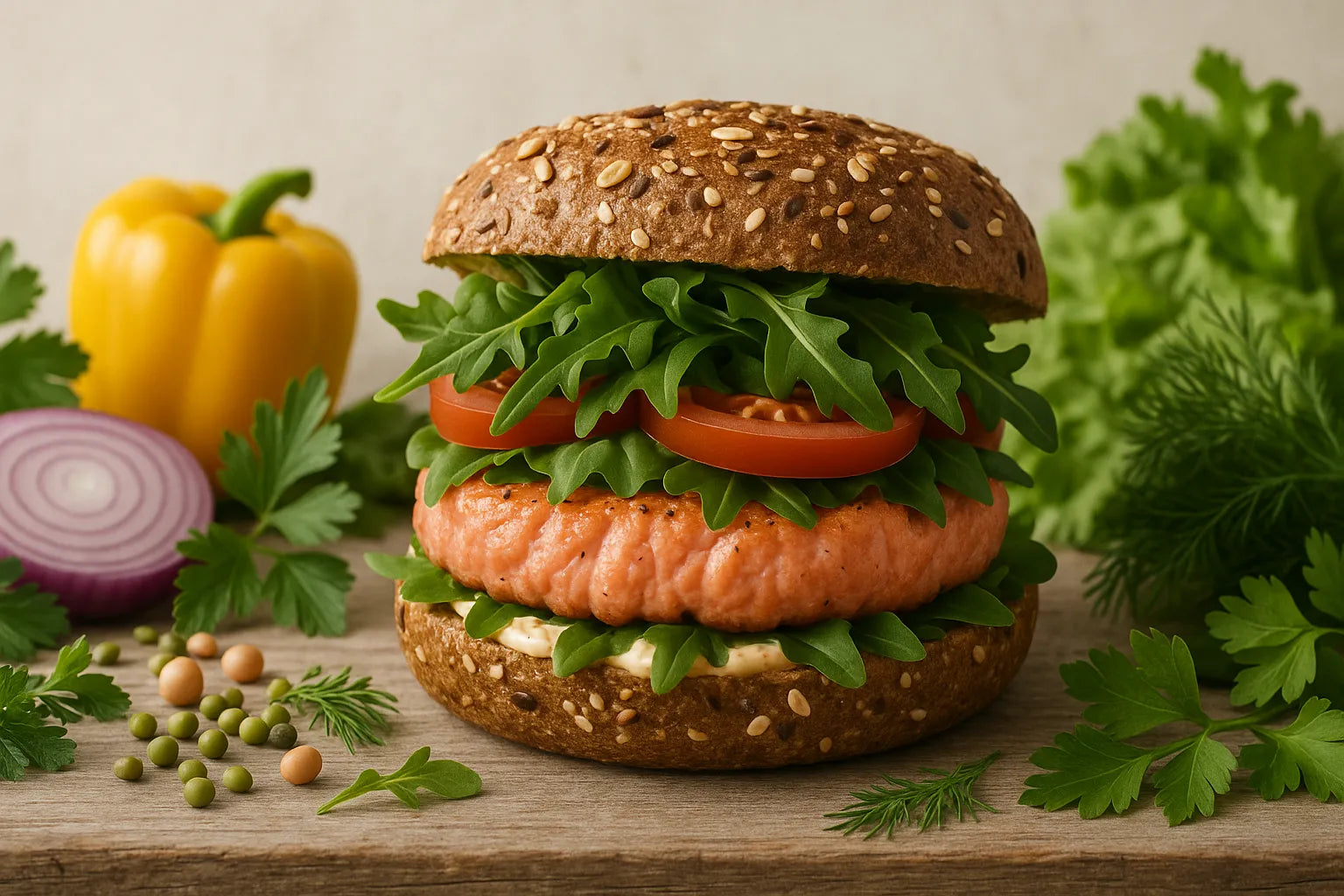 Salmon burger on whole-grain bread