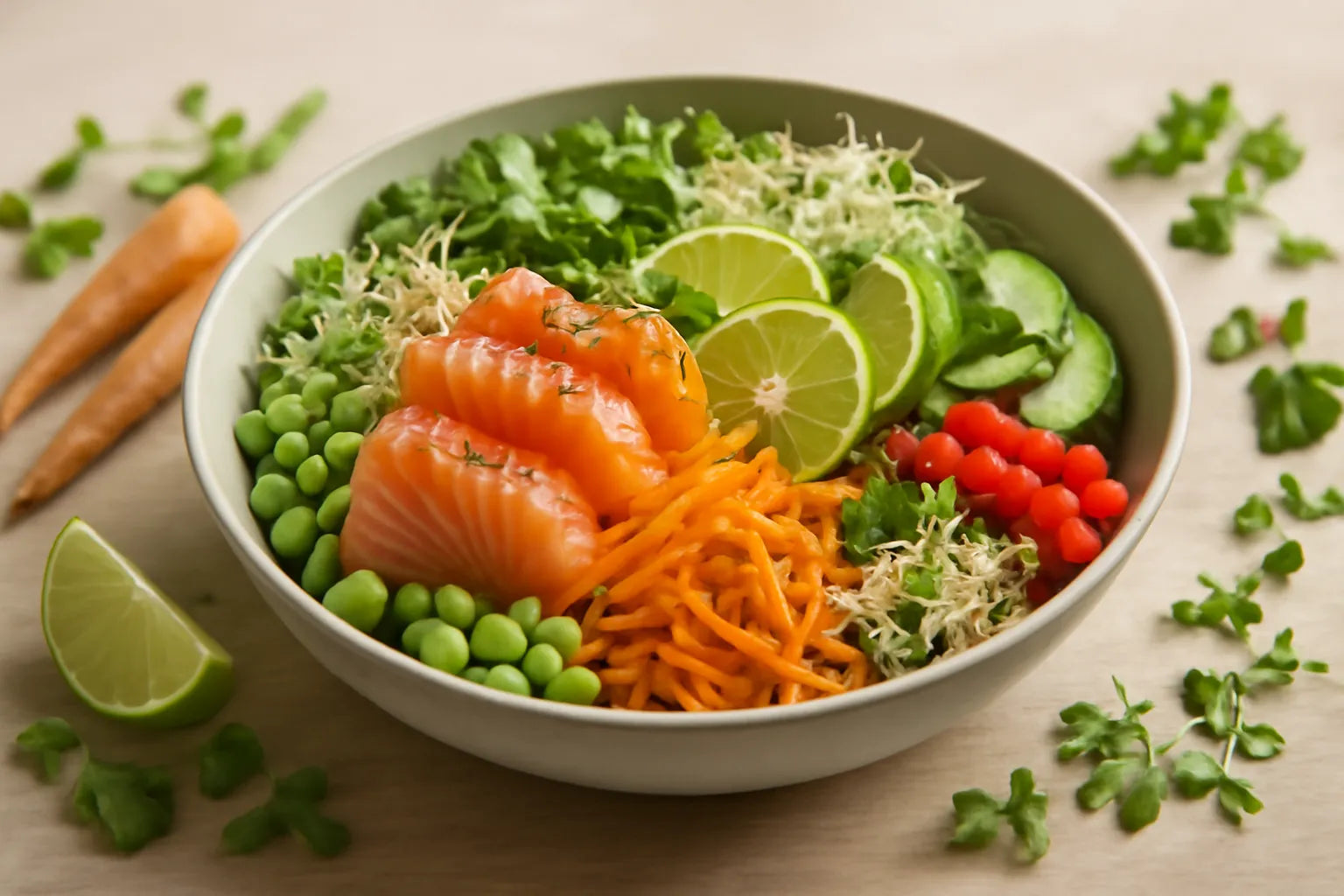 Salmon Carrot Ginger Lime Pokebowl