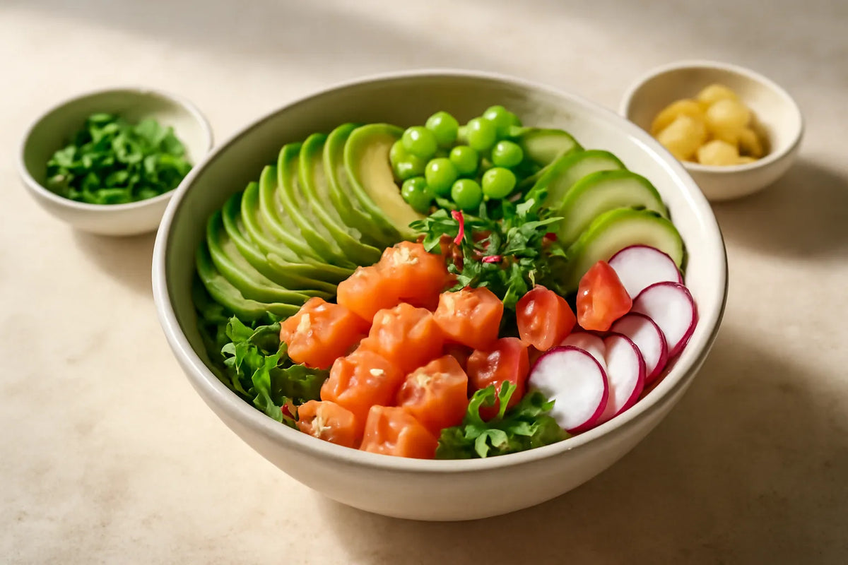 Salmon Edamame Avocado Pokebowl