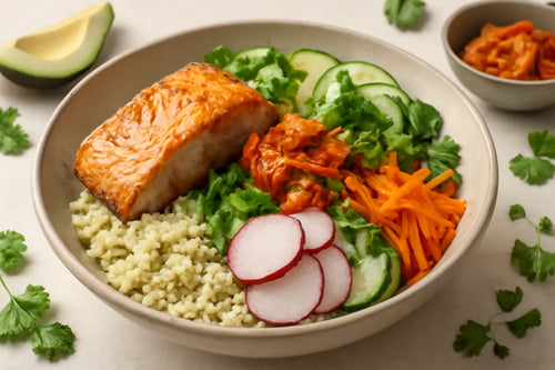 Salmon Kimchi Cauliflower Rice Pokebowl