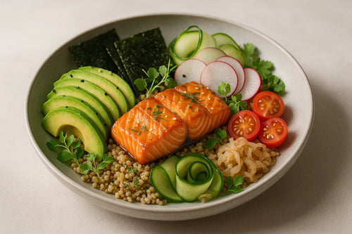 Tazón de salmón, nori y aguacate
