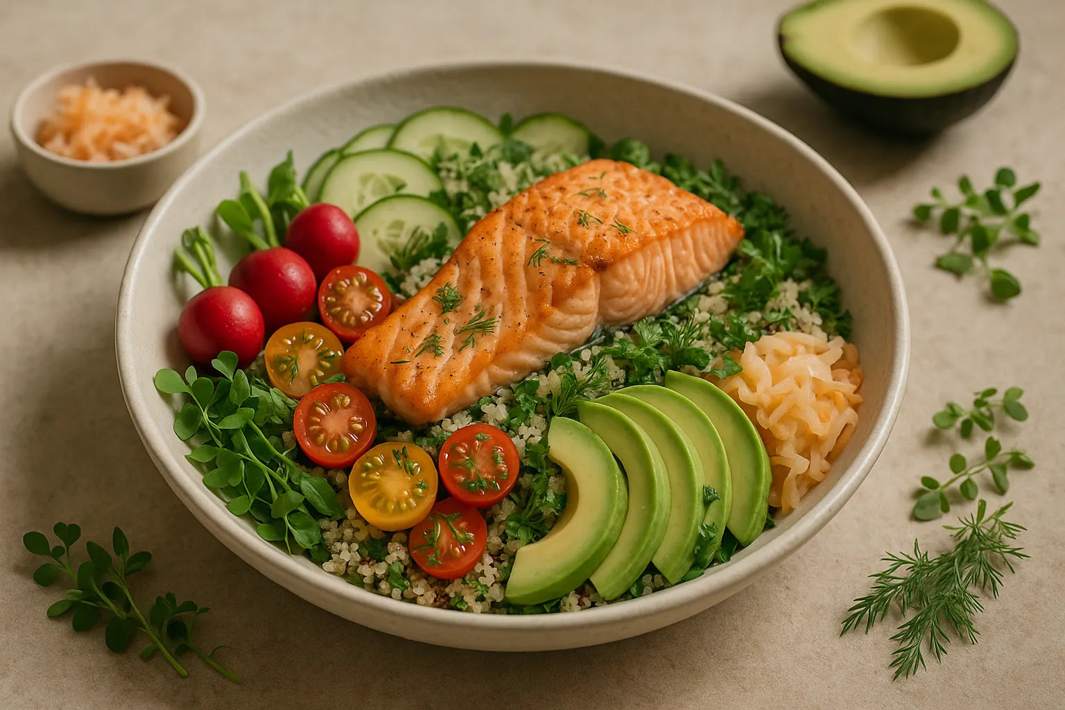 Salmón Quinoa Pepino Tazón