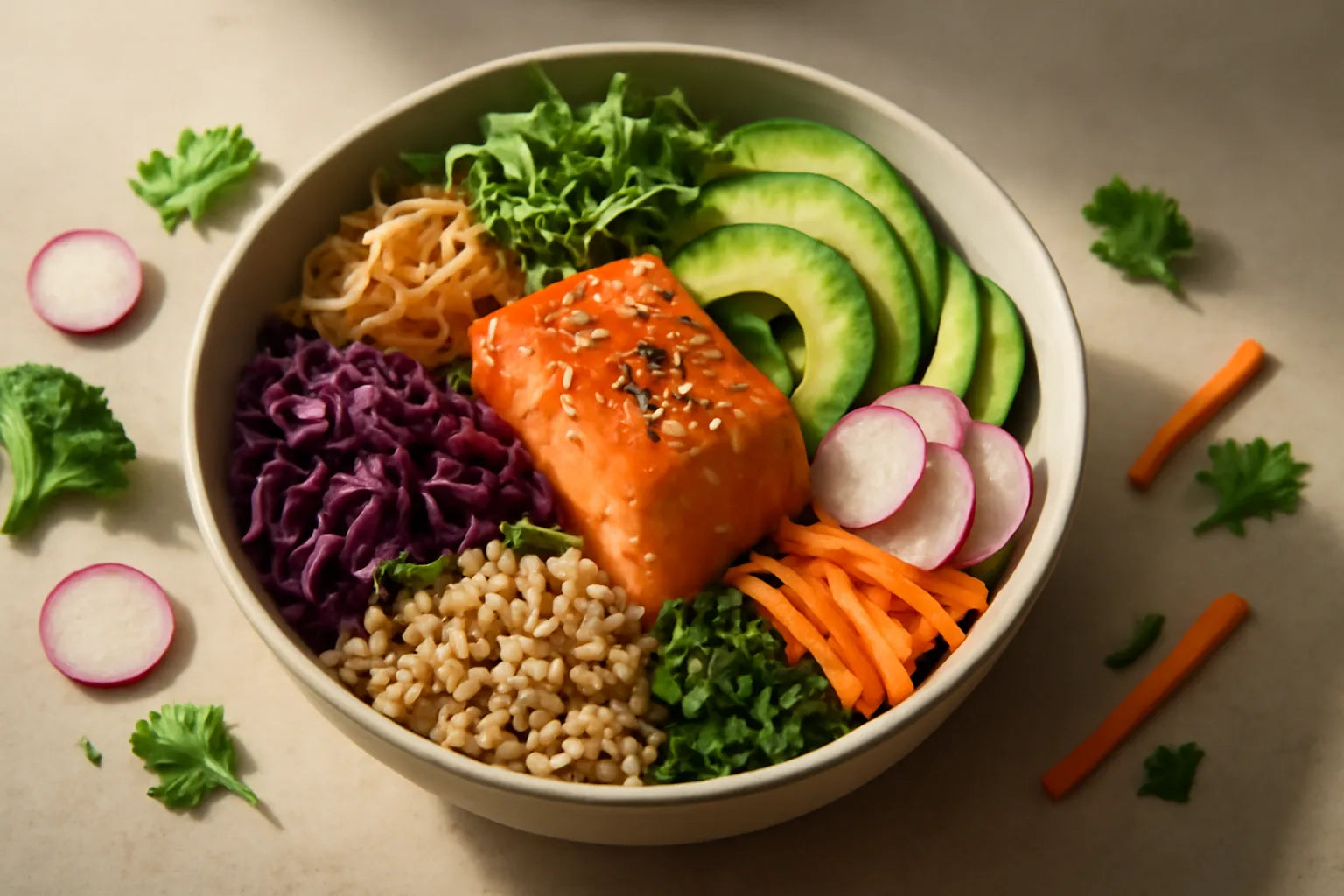 Salmon Red Cabbage Miso Ginger Pokebowl