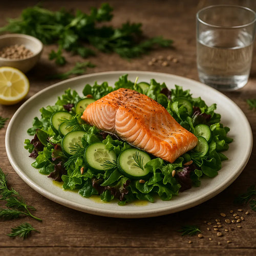 Salmon salad with cucumber and dill