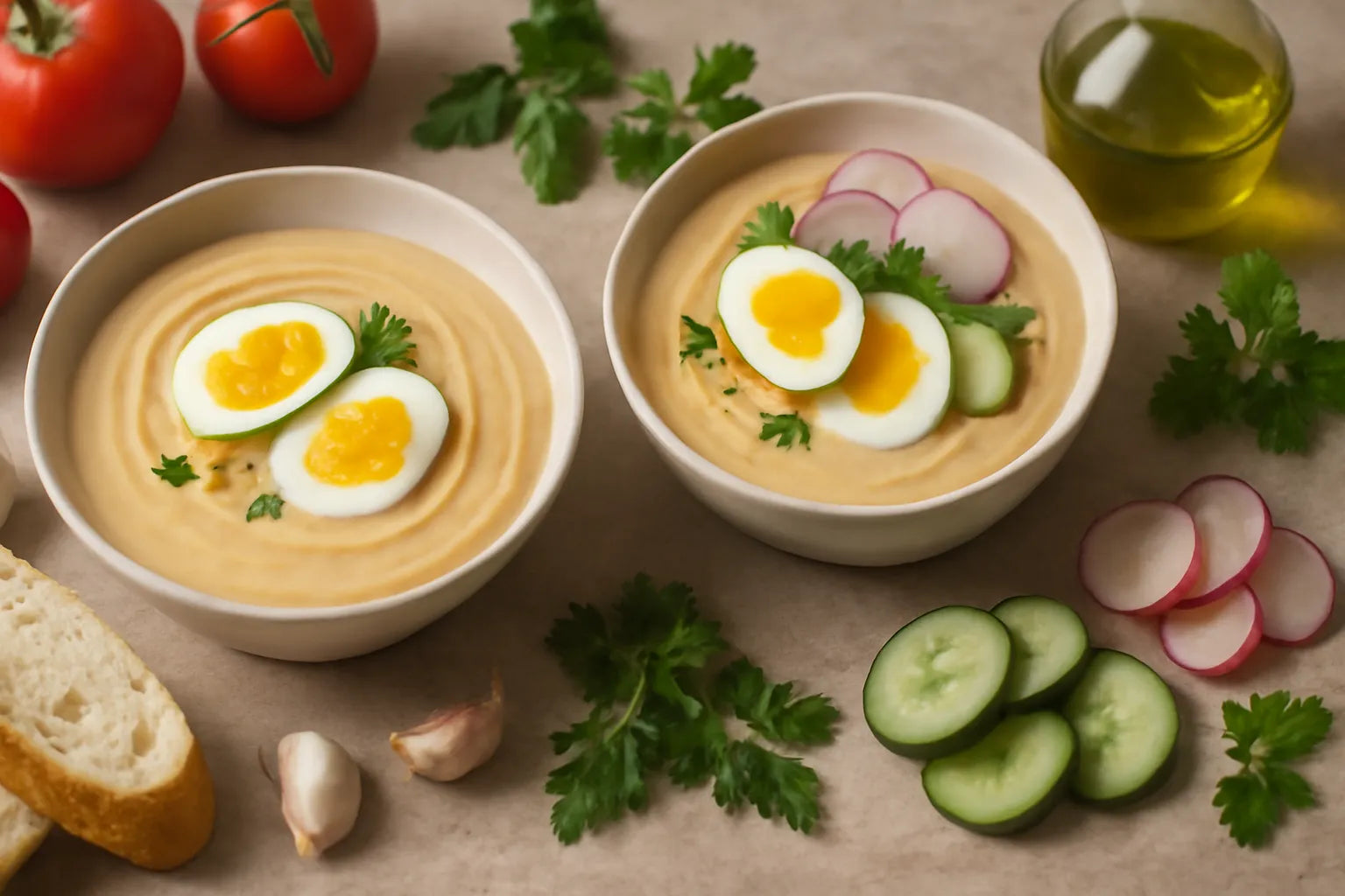 Salmorejo licht met gekookt ei