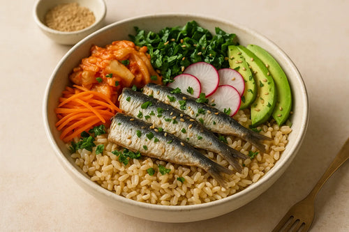 Tazón de sardina y arroz integral
