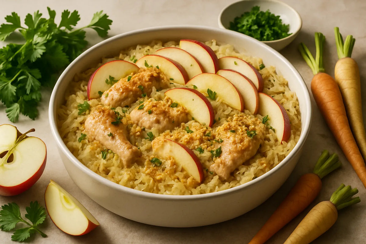 Sauerkraut casserole with apple and chicken