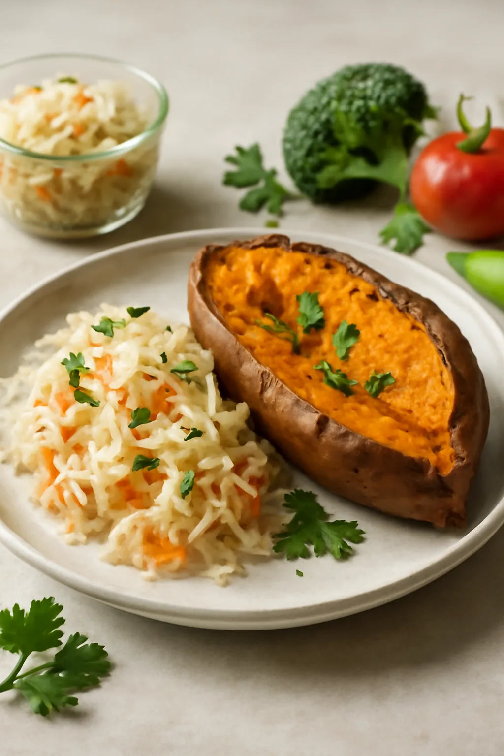 Sauerkraut with baked sweet potato