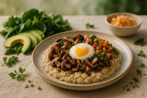 Savory oatmeal with egg and mushrooms