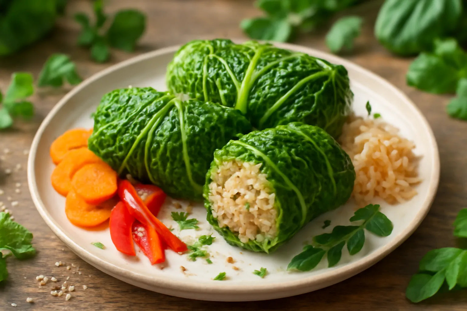 Savoy cabbage rolls with quinoa