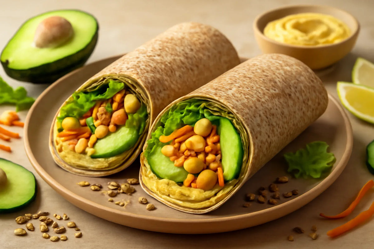 Wrap aux graines, houmous et avocat