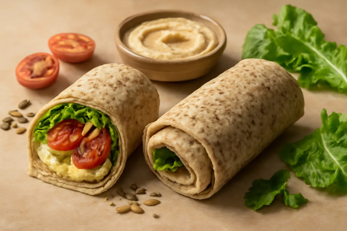 Seeded Wrap with Hummus and Roasted Tomatoes