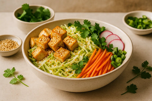 Tazón de tofu con repollo y sésamo
