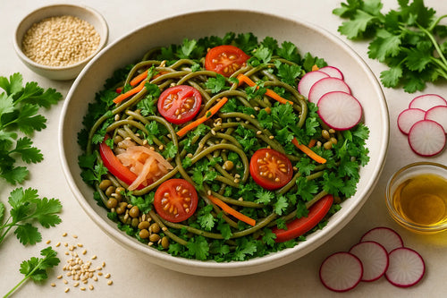 Ensalada de fideos de lentejas con sésamo