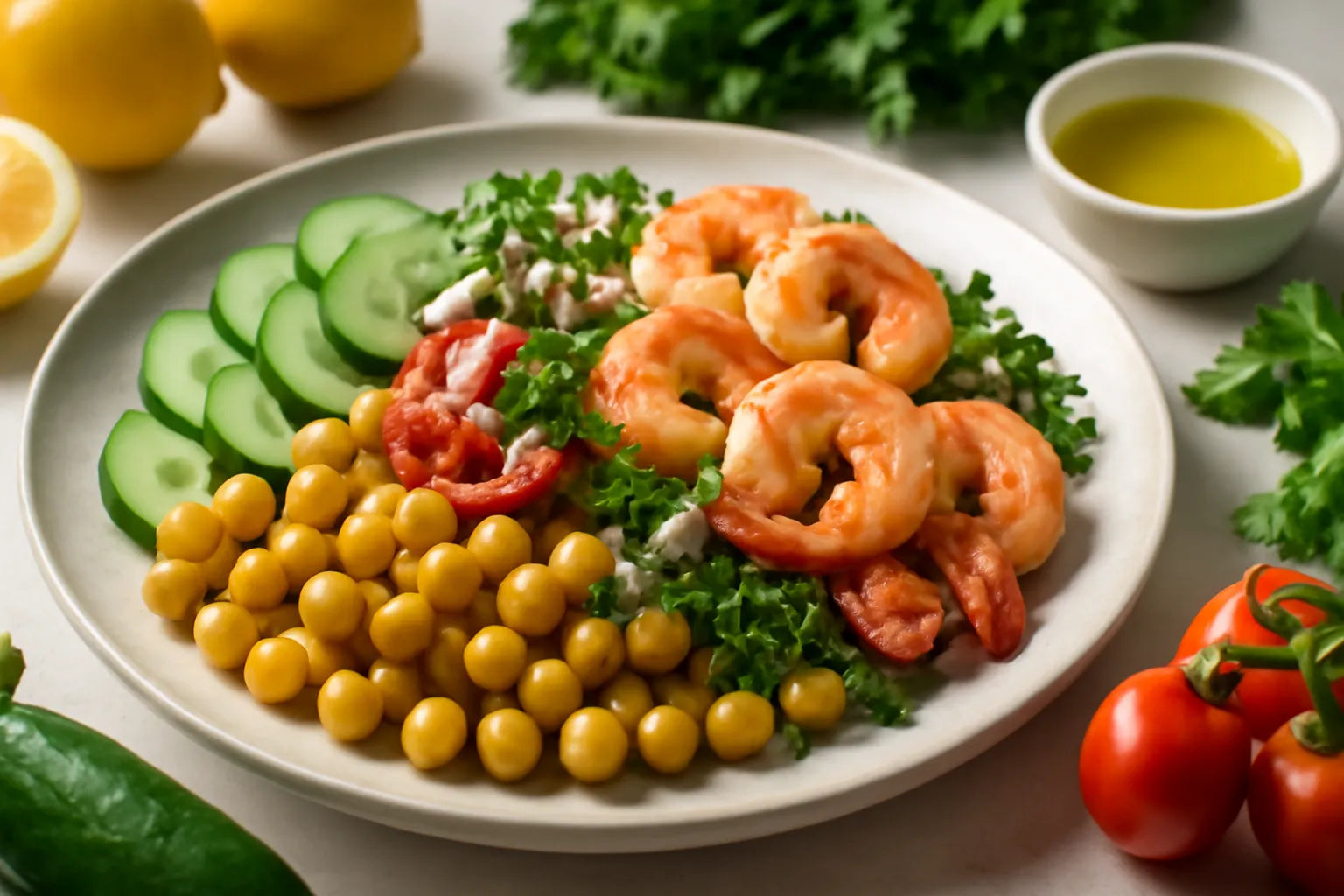 Garnalen en kikkererwtensalade