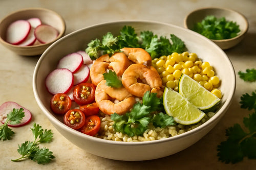 Shrimp Corn Cilantro Lime Pokebowl