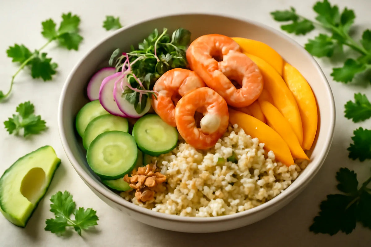 Shrimp Mango Cauliflower Rice Pokebowl