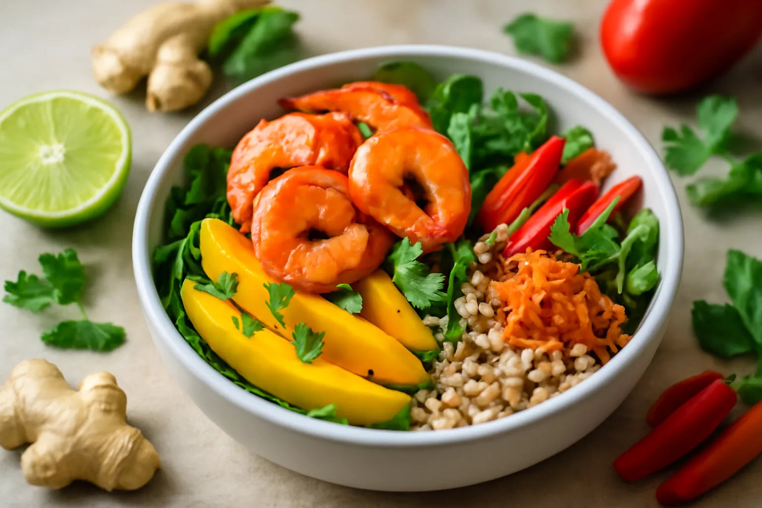 Shrimp Mango Lime Ginger Pokebowl