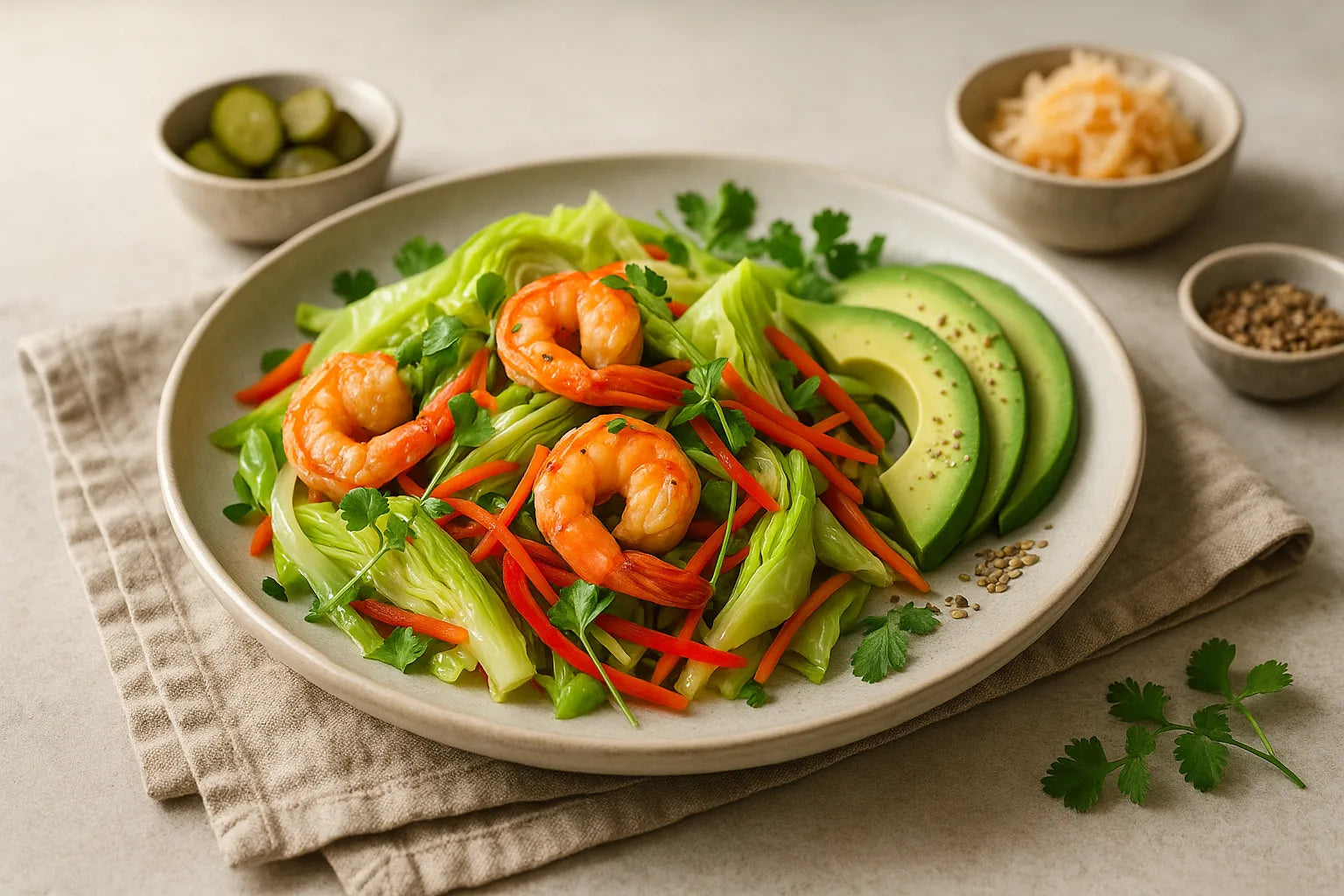 Shrimp stir-fry with pointed cabbage
