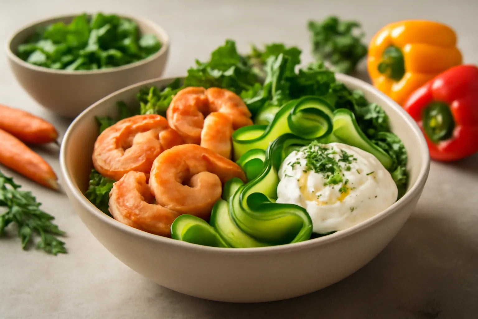 Shrimp Zucchini Spicy Yogurt Pokebowl