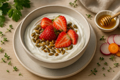 Skyr with strawberries and pumpkin seeds