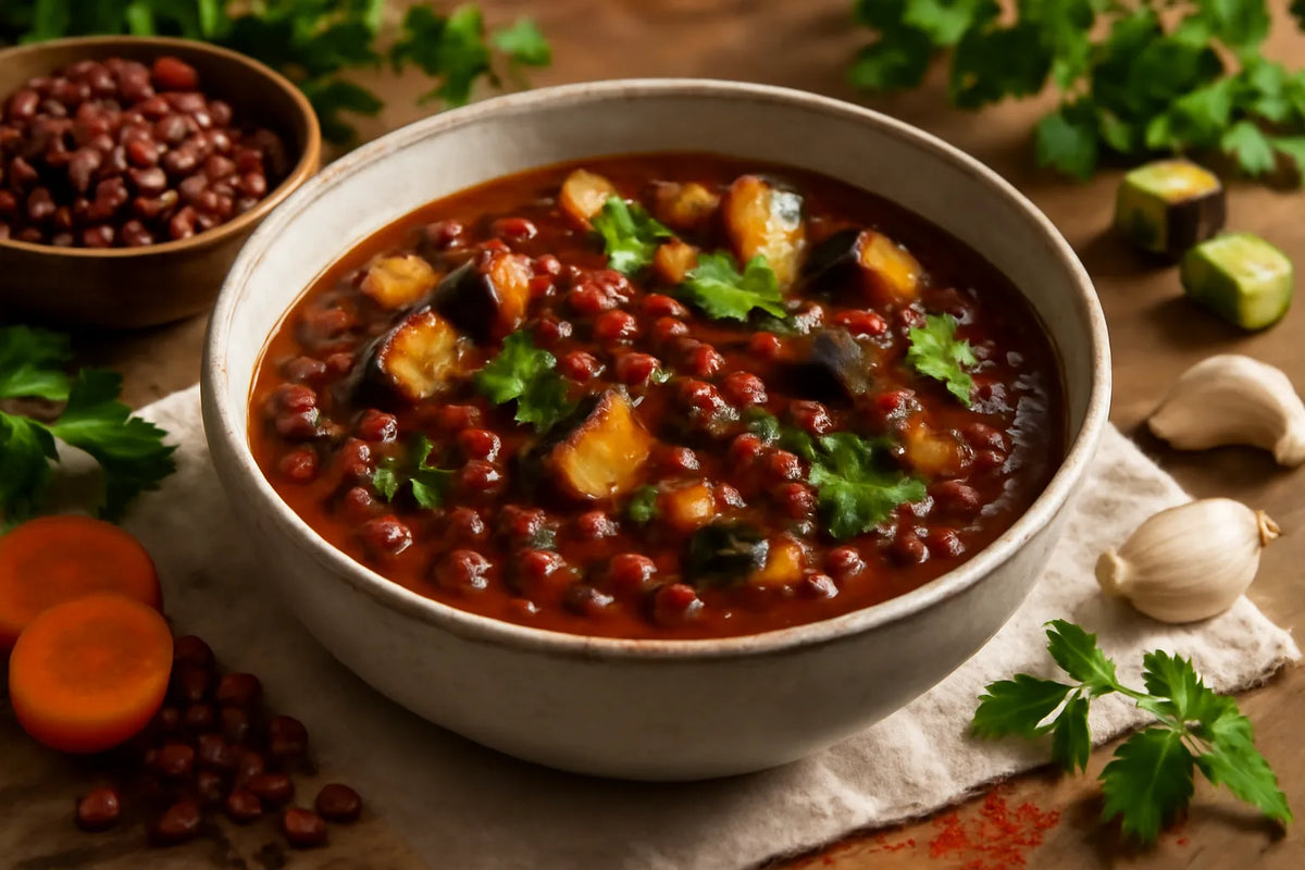 Slow-Simmered Adzuki Bean and Aubergine Stew with Smoked Paprika