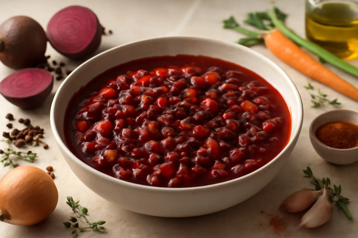 Ragoût de haricots azuki et de betterave mijoté doucement au paprika