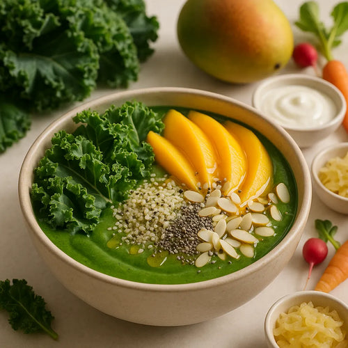Smoothie bowl with kale and mango