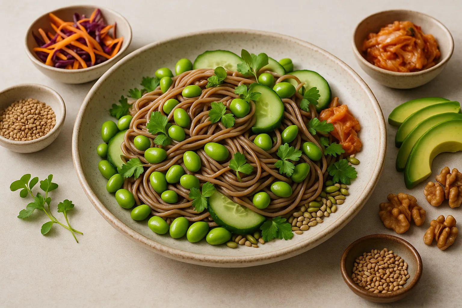 Makaron soba z edamame i ogórkiem