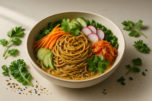 Fideos soba con salsa de miso y tahini