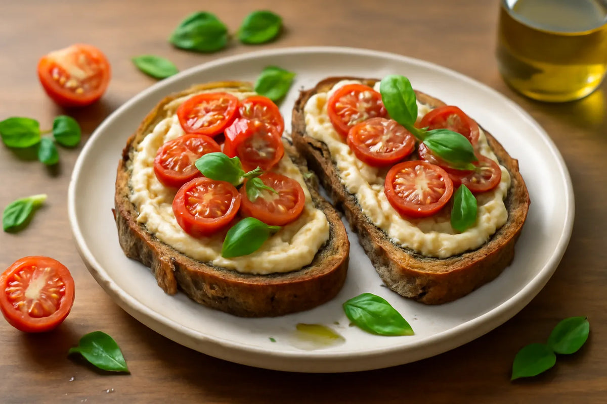 Sourdough Rye Toast with Hummus and Roasted Tomatoes