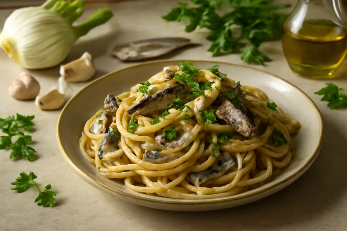 Spaghetti with sardines and fennel