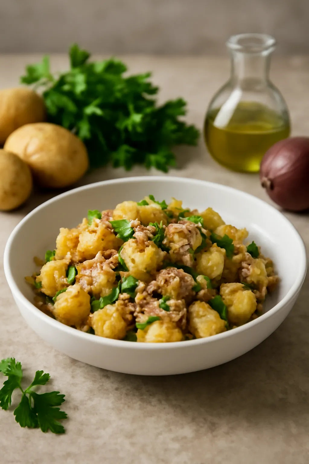 Spaanse aardappelsalade met tonijn