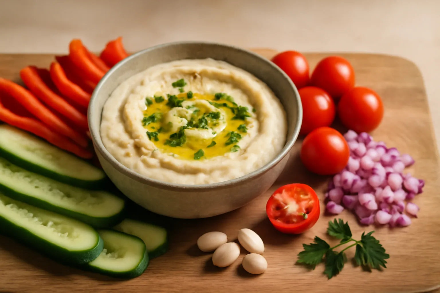 Dip de haricots blancs espagnols avec légumes
