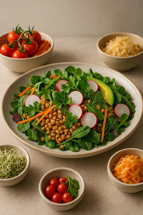Salade d'épeautre aux baies et aux légumes verts