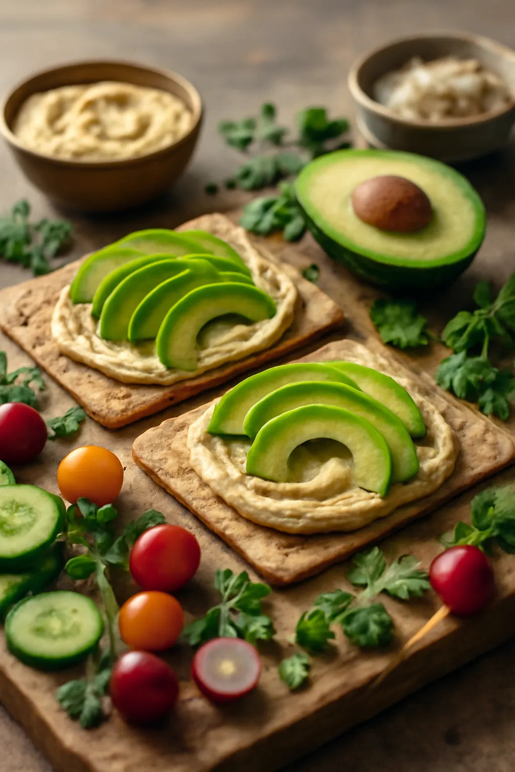 Dinkel-Fladenbrot mit Hummus und Avocado