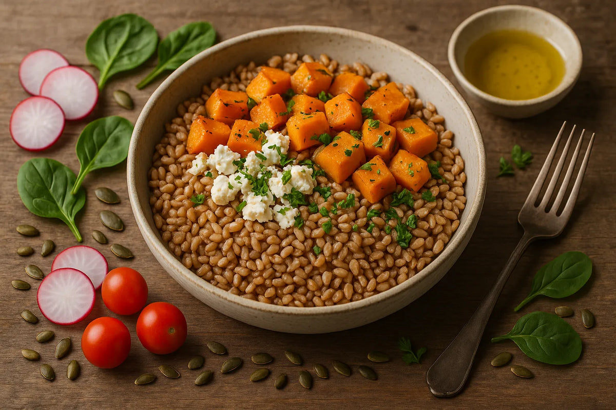 Spelt with pumpkin and feta