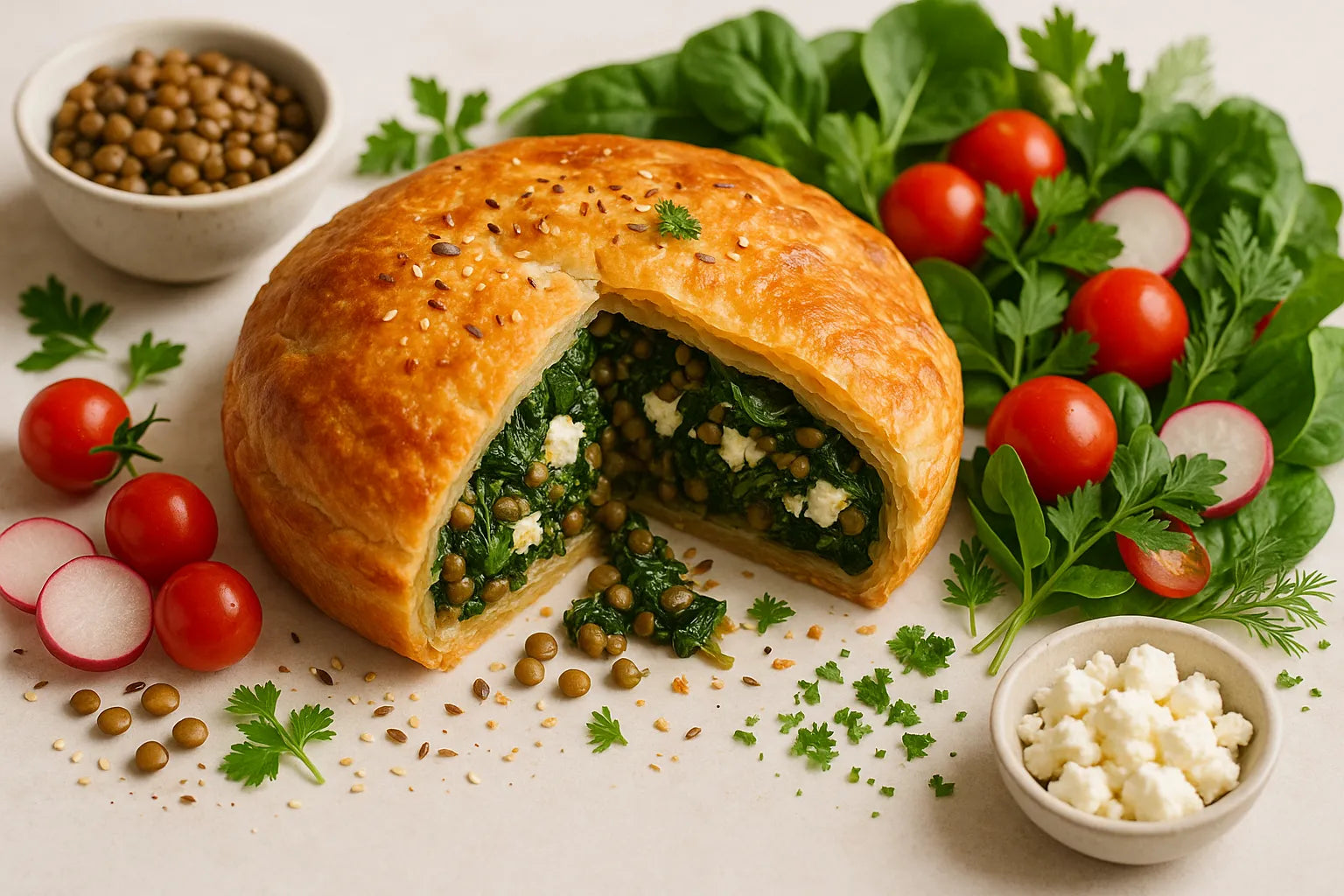 Spinach Feta Lentil Pie