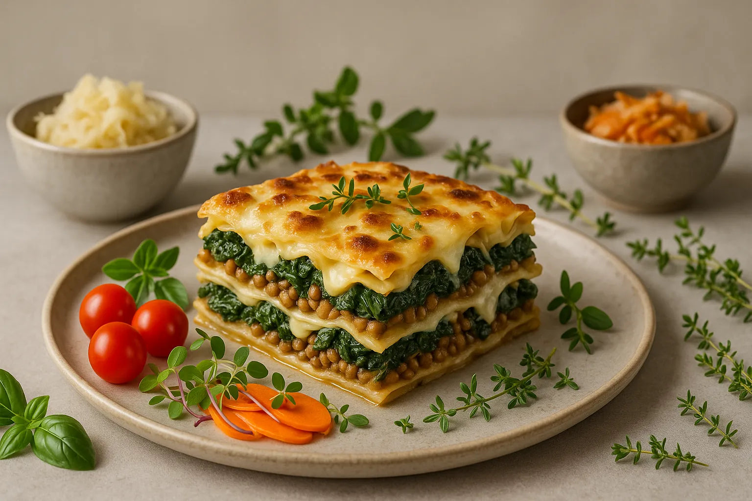 Lasagne aux épinards et lentilles