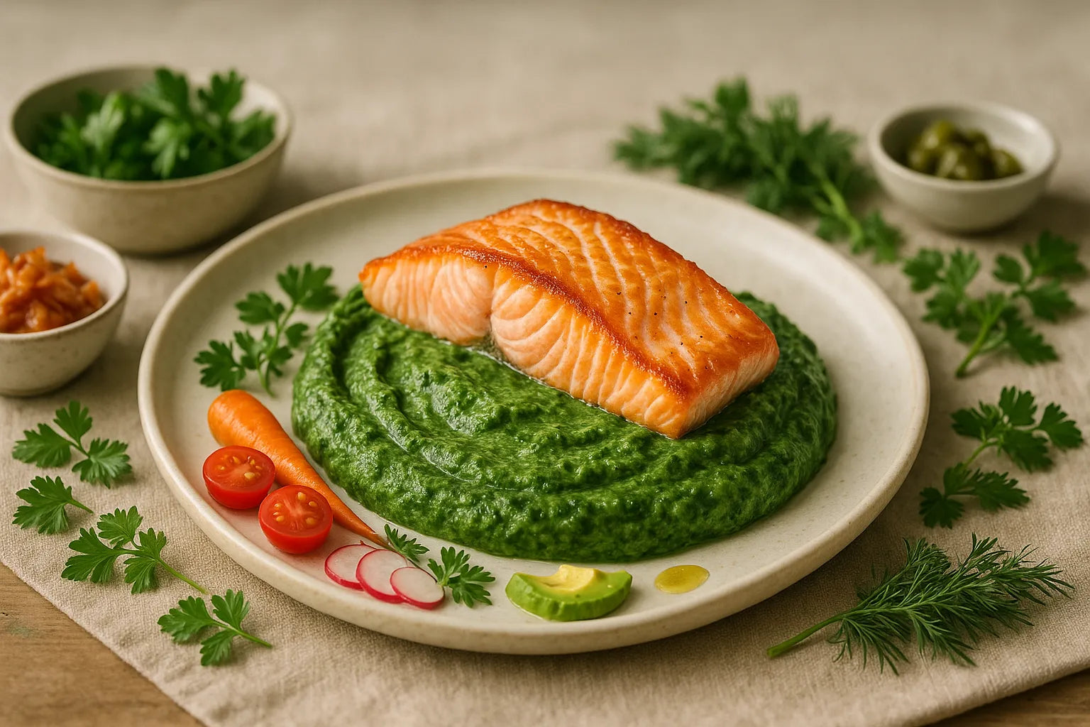 Spinach mash with salmon