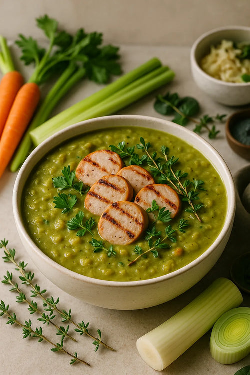 Split pea soup with chicken sausage