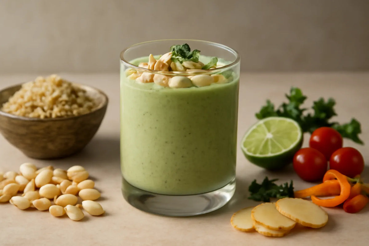 Smoothie de recuperación deportiva con pollo, quinoa y frijoles