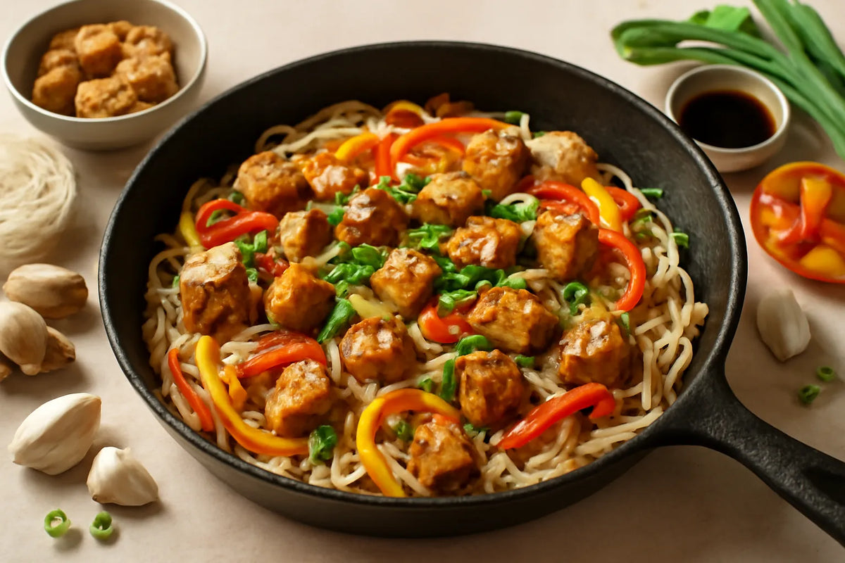 Tempeh-Reisnudelpfanne für die Regeneration nach dem Sport