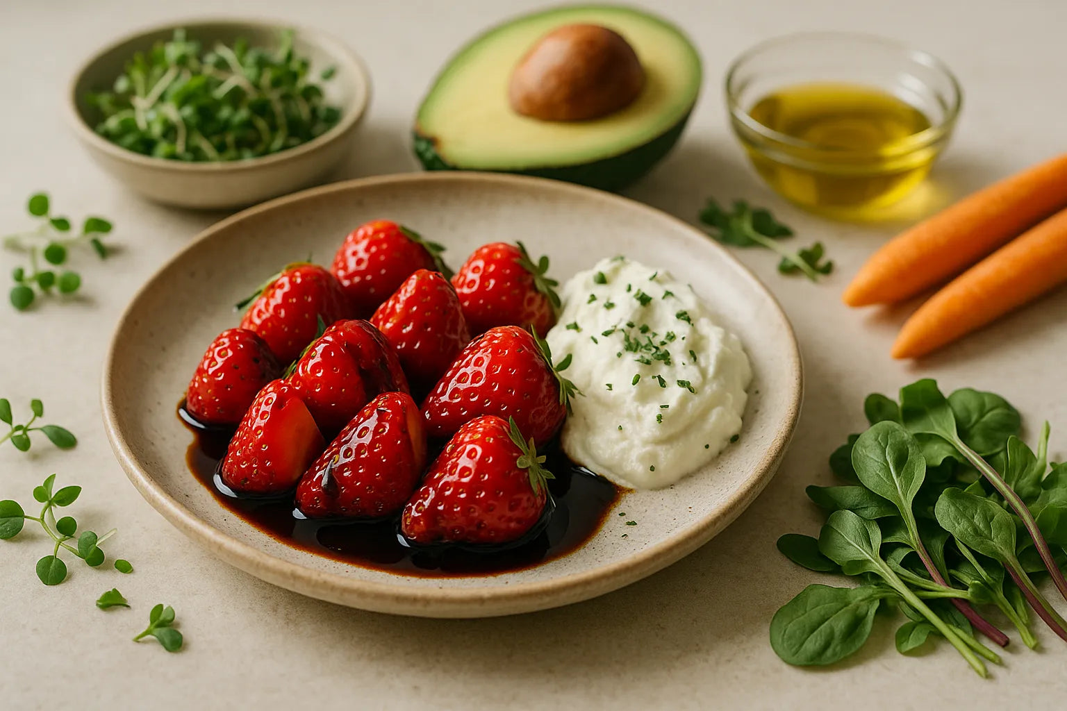 Strawberries with balsamic vinegar and quark