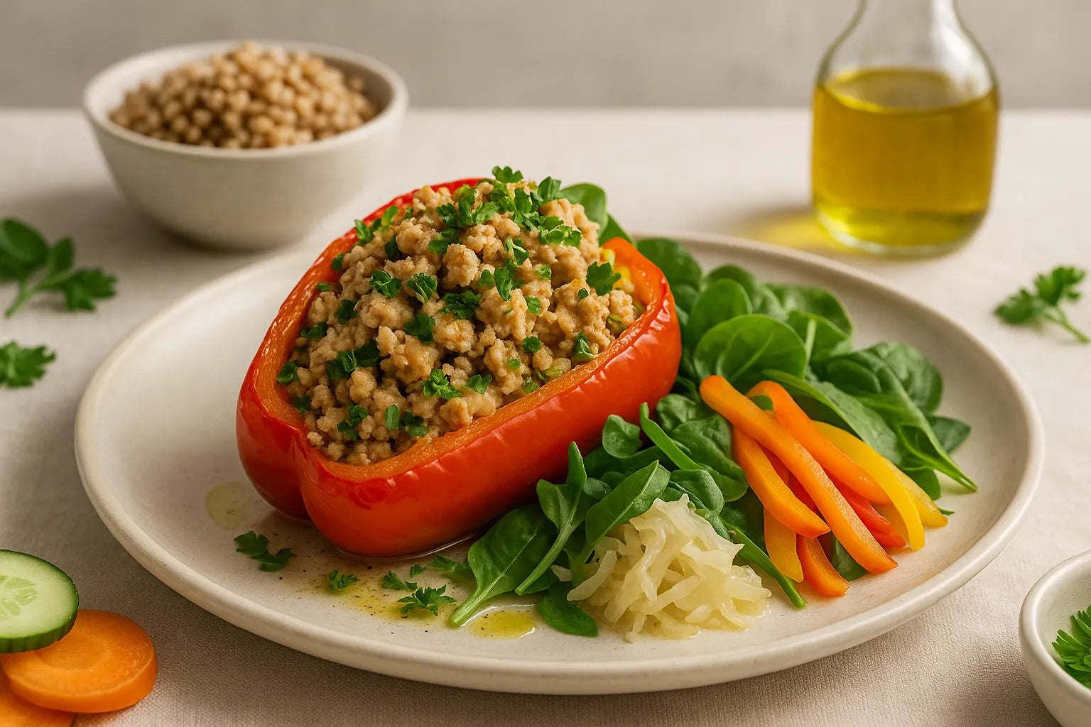 Stuffed bell pepper with chicken mince