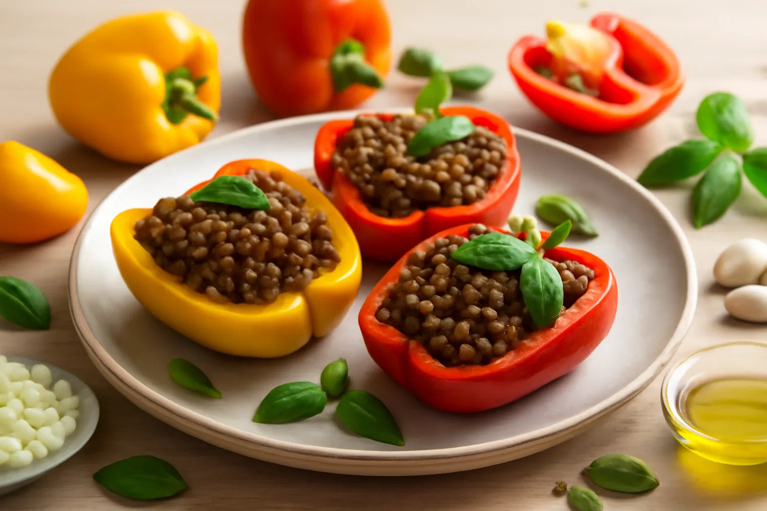 Gevulde paprika's met linzen