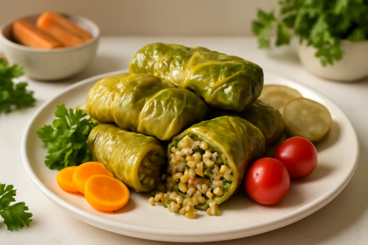 Stuffed cabbage leaves with barley