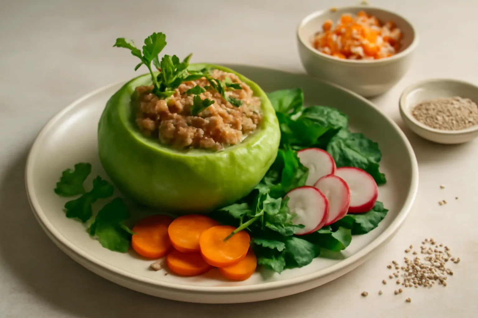 Gevulde koolrabi met kalkoengehakt