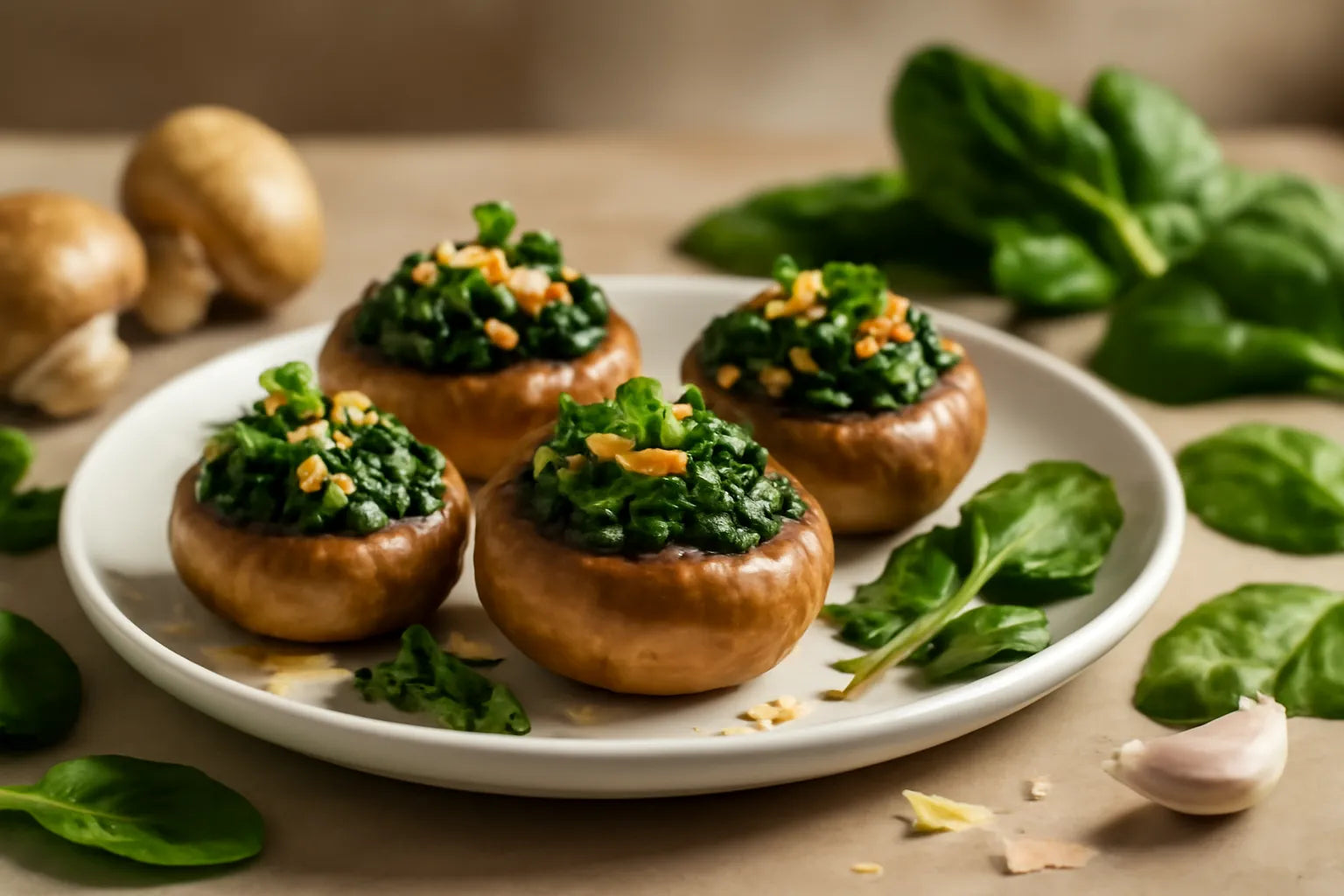 Gevulde champignons met spinazie